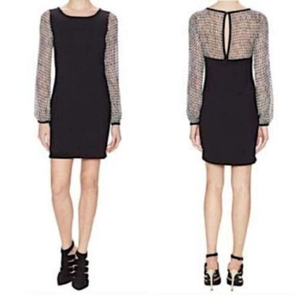 Diane von Furstenberg Alagna‎ silk print long sleeve wool mini dress black white - Picture 1 of 16